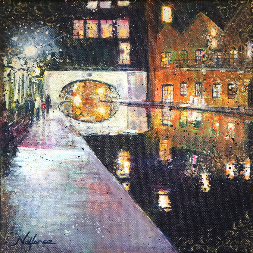 Hand finished Canvas Print, Canal at Night. - Image 3